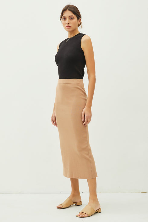 KNIT HIGH RISE MIDI SKIRT